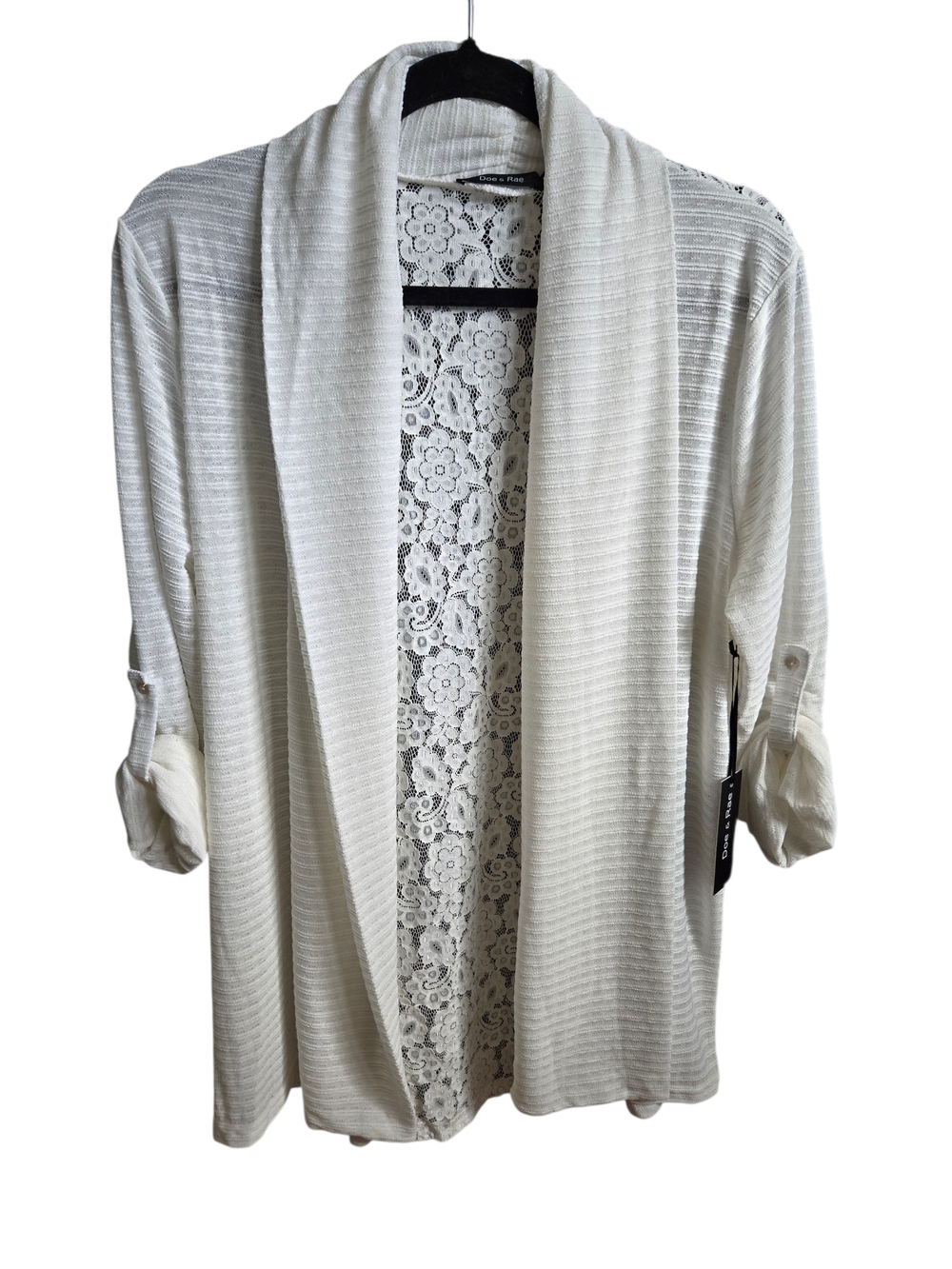 Doe & Rae NWT Lace Back Cardigan Ivory Adjustable Sleeve Boho Small